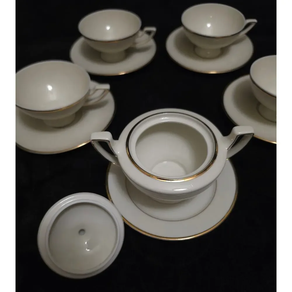 Vintage Johann Haviland Bavaria Germany Fine China Tea Set Cream Gold Trim